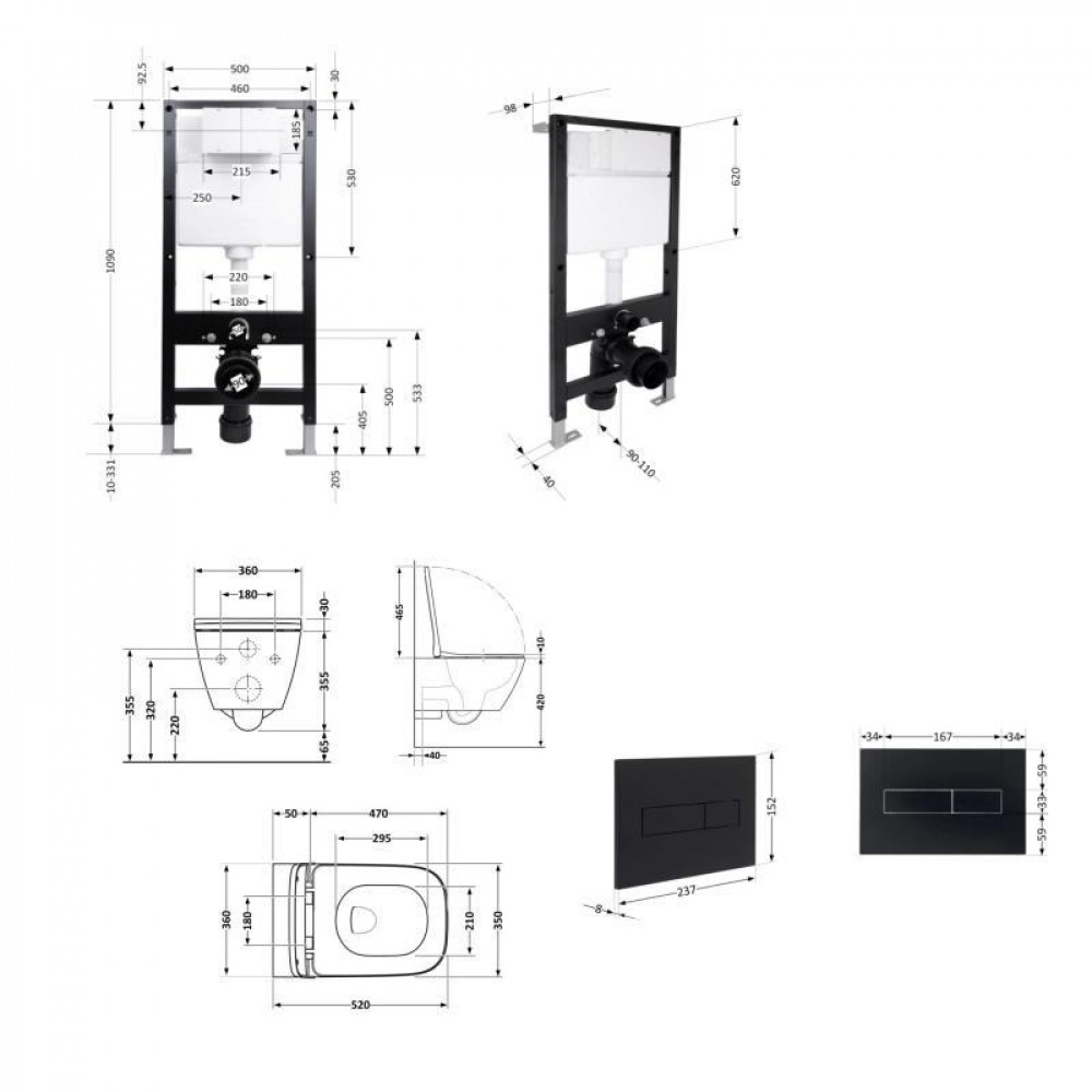 Готове рішення Qtap для ванної кімнати: підвісний унітаз Crow Rimless 520x360x290 + комплект інсталяції Standard (лінійна клавіша SD00057750