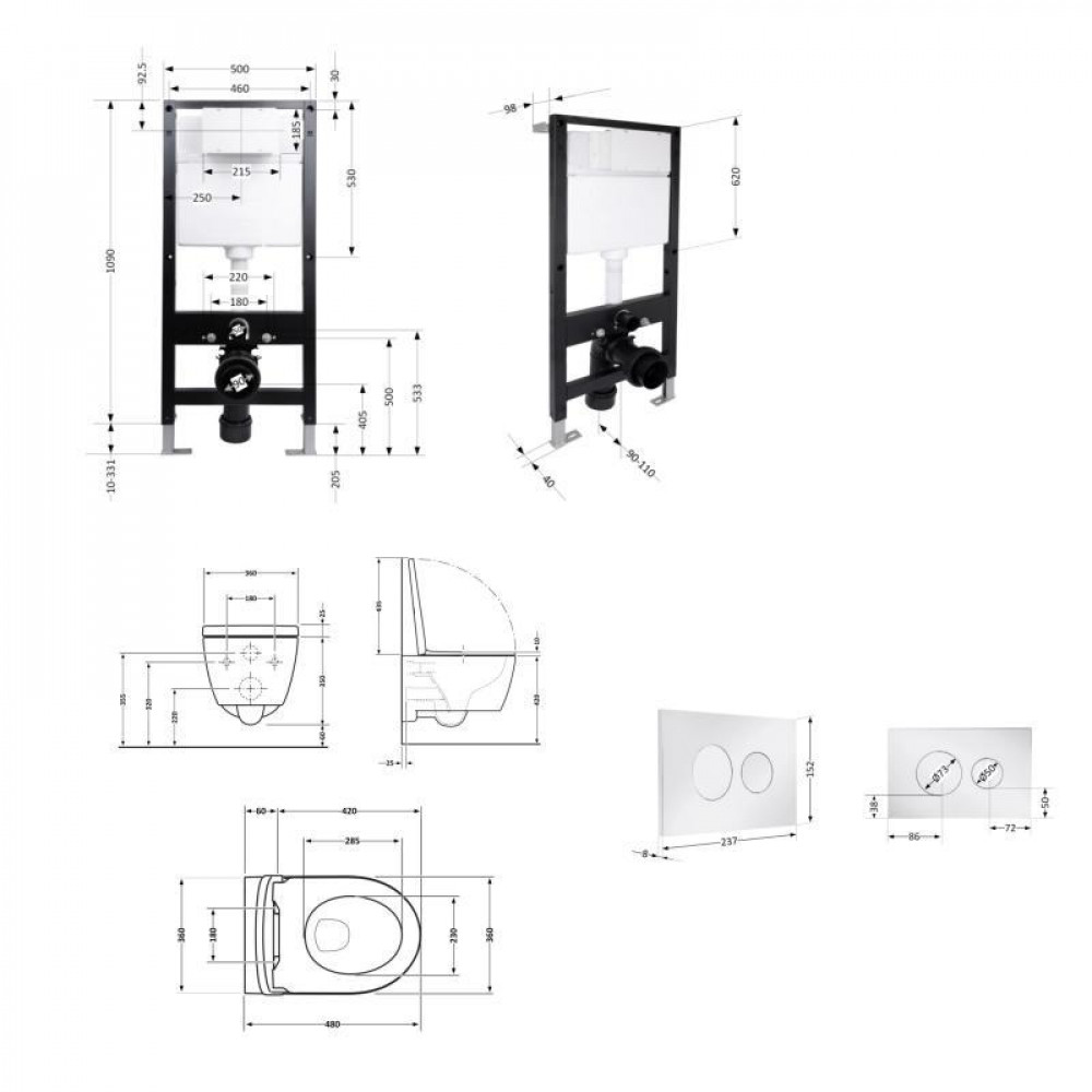 Готове рішення Qtap для ванної кімнати: підвісний унітаз Swan Ultra Quiet 485x360x320 + комплект інсталяції Standard (кругла SD00057751