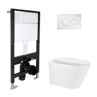 Готове рішення Qtap для ванної кімнати: підвісний унітаз Swan Rimless 520x360x320 + комплект інсталяції Standard (кругла клавіша