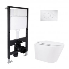 Готове рішення Qtap для ванної кімнати: підвісний унітаз Swan Rimless 520x360x320 + комплект інсталяції Standard (кругла клавіша