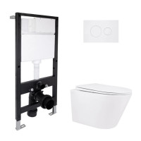 Готове рішення Qtap для ванної кімнати: підвісний унітаз Swan Rimless 520x360x320 + комплект інсталяції Standard (кругла клавіша