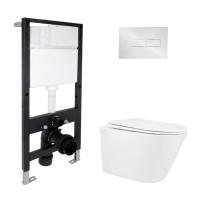 Готове рішення Qtap для ванної кімнати: підвісний унітаз Swan Rimless 520x360x320 + комплект інсталяції Standard (лінійна клавіша