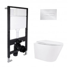 Готове рішення Qtap для ванної кімнати: підвісний унітаз Swan Rimless 520x360x320 + комплект інсталяції Standard (лінійна клавіша