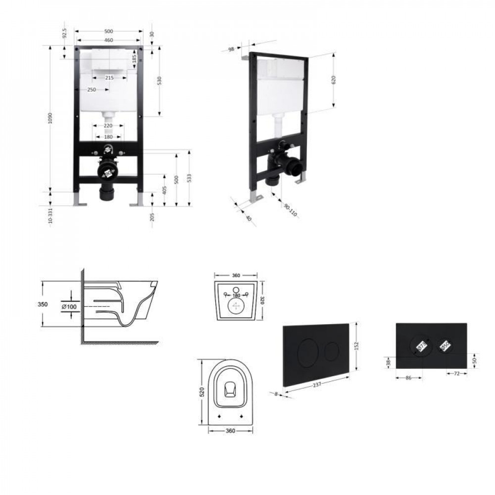 Готове рішення Qtap для ванної кімнати: підвісний унітаз Swan Ultra Quiet 520x360x320 + комплект інсталяції Standard (кругла SD00057765