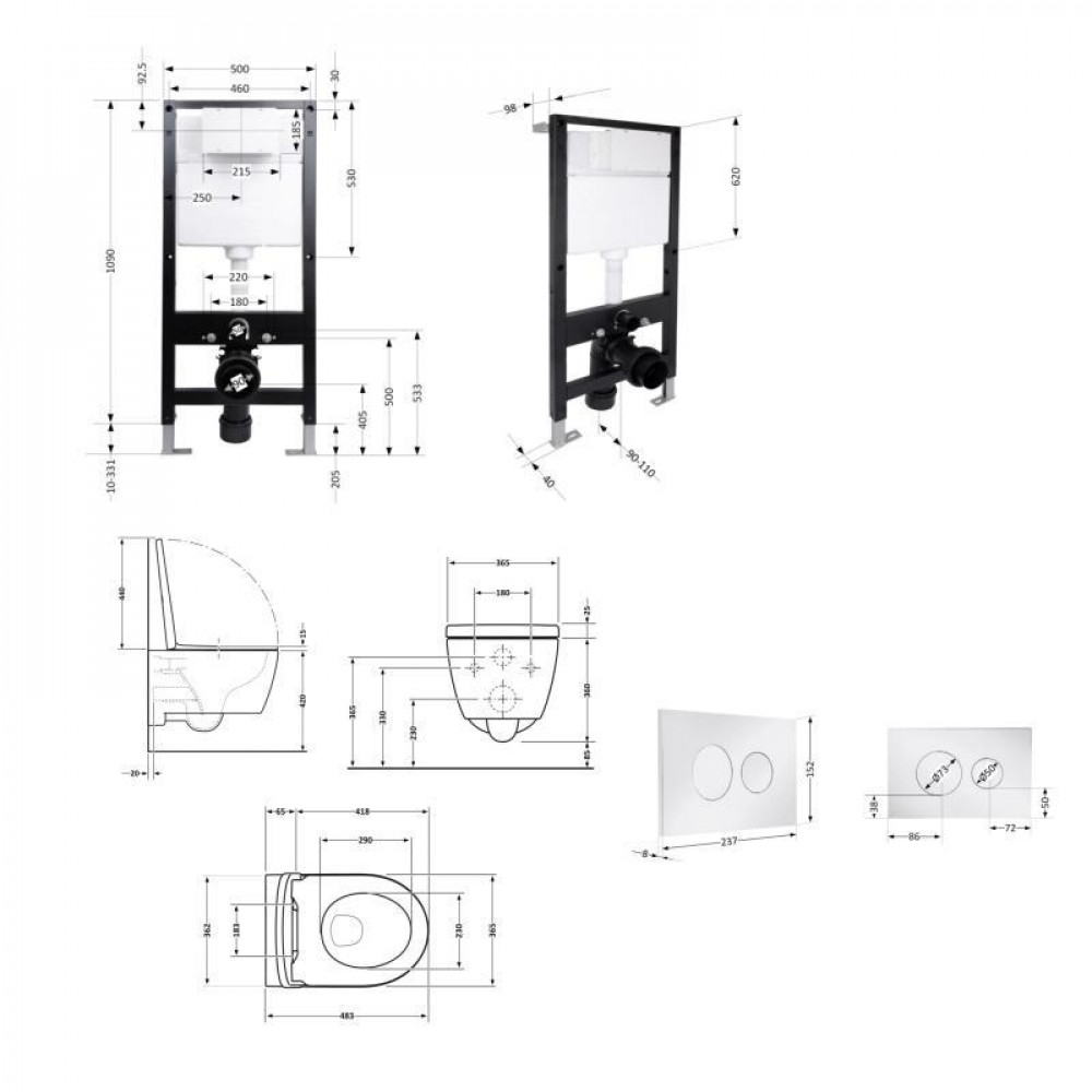 Готове рішення Qtap для ванної кімнати: підвісний унітаз Taurus Ultra Quiet 485x360x350 + комплект інсталяції Standard (кругла SD00057769