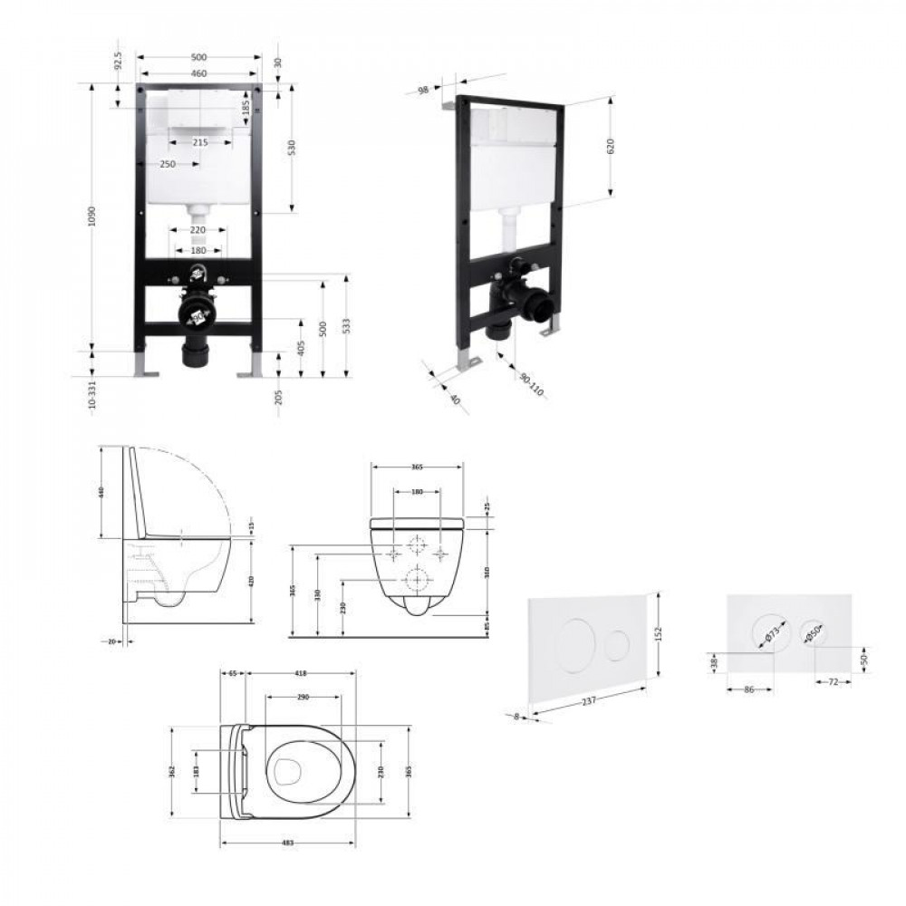 Готове рішення Qtap для ванної кімнати: підвісний унітаз Taurus Ultra Quiet 485x360x350 + комплект інсталяції Standard (кругла SD00057770