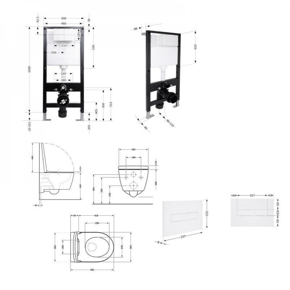 Готове рішення Qtap для ванної кімнати: підвісний унітаз Taurus Ultra Quiet 485x360x350 + комплект інсталяції Standard (лінійна SD00057773
