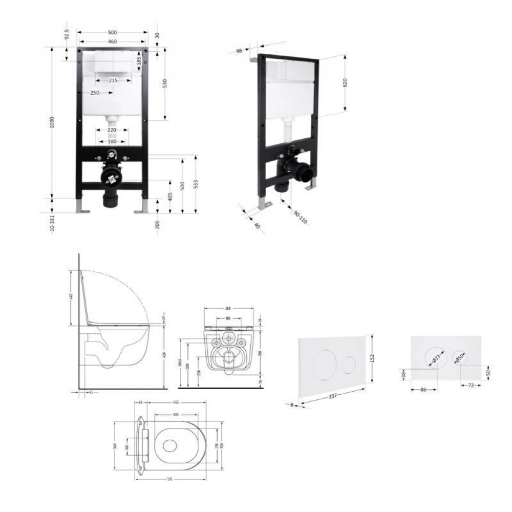 Готове рішення Qtap для ванної кімнати: підвісний унітаз Taurus Ultra Quiet 515x360x350 + комплект інсталяції Standard (кругла SD00057776