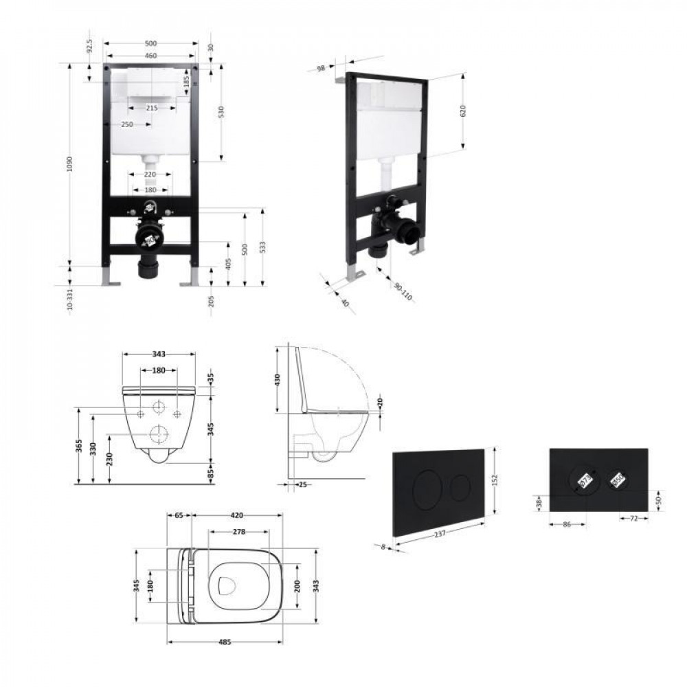 Готове рішення Qtap для ванної кімнати: підвісний унітаз Gemini Ultra Quiet 485x340x350 + комплект інсталяції Standard (кругла SD00057783