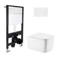 Готовое решение Qtap для ванной комнаты: подвесной унитаз Gemini Ultra Quiet 520x360x350 + комплект инсталляции Standard (линейная