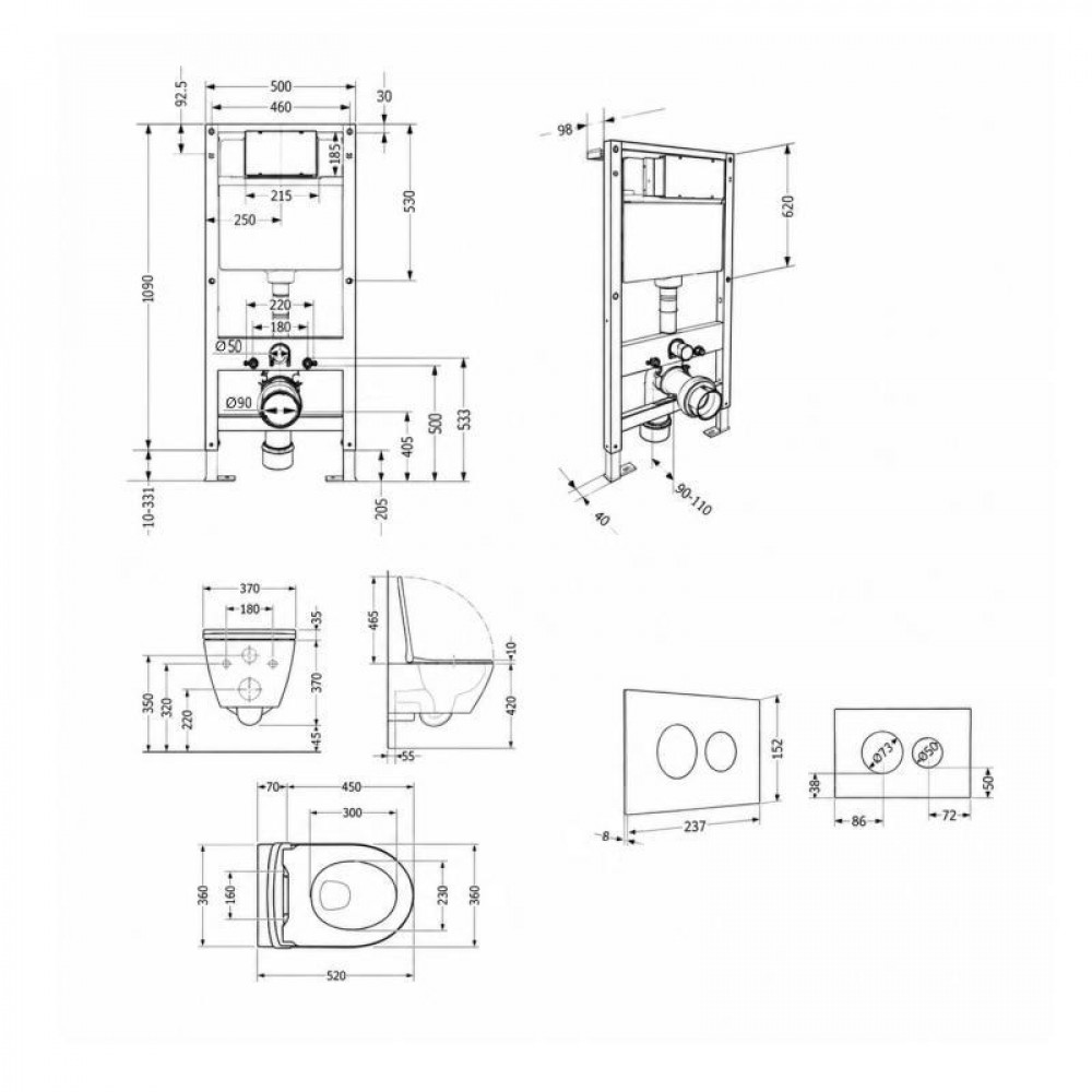 Готовое решение Qtap для ванной комнаты: подвесной унитаз Robin ML Ultra Quiet 520x365x365 + комплект установки Standard (круглая SD00057805