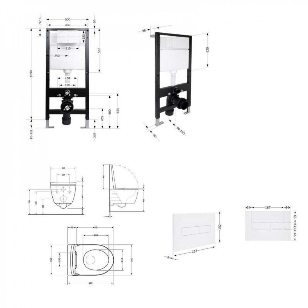 Готовое решение Qtap для ванной комнаты: подвесной унитаз Scorpio Ultra Quiet 520x365x365 + комплект инсталляции Standard SD00057833