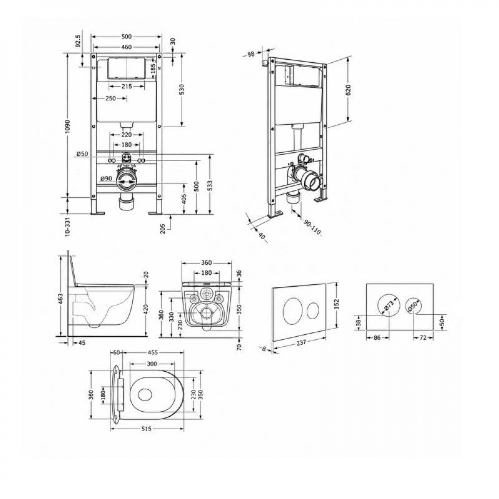 Готове рішення Qtap для ванної кімнати: підвісний унітаз Taurus Ultra Quiet 515x360x350 + комплект інсталяції Standard (кругла SD00057848