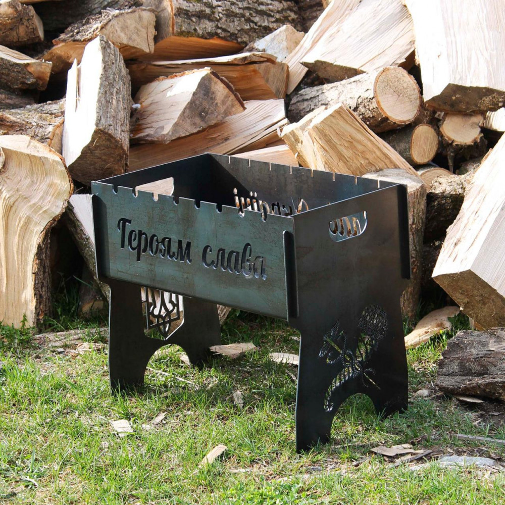 Мангал на 8 шт SHOP-PAN разборной с индивидуальной гравировкой - Герб, Тризуб, Украина SP00201