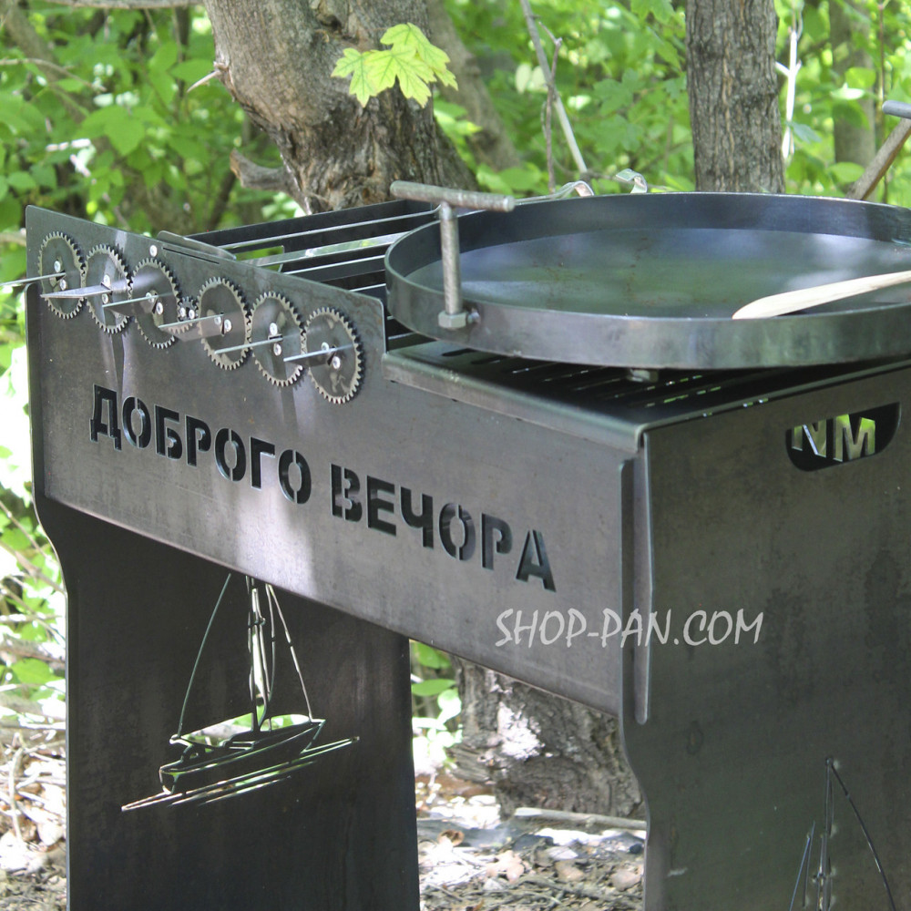 Мангальний комплекс: Мангал розбірний високий із вбудованою шашличницею на 8 шт + Сковорода 40 см із кришкою SP00236