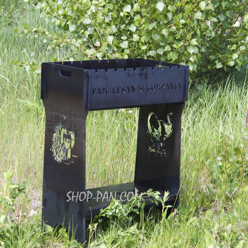 Мангал розбірний високий на 10 шампурів із підставкою для дров та індивідуальним гравіюванням — COMPANIA SP00241