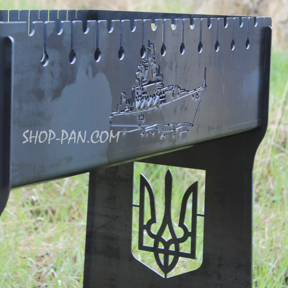 Мангал розбірний високий на 12 шампурів із підставкою для дров та індивідуальним гравіюванням — російський військовий до SP00242