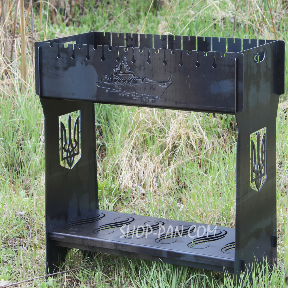 Мангал розбірний високий на 12 шампурів із підставкою для дров та індивідуальним гравіюванням — російський військовий до SP00242