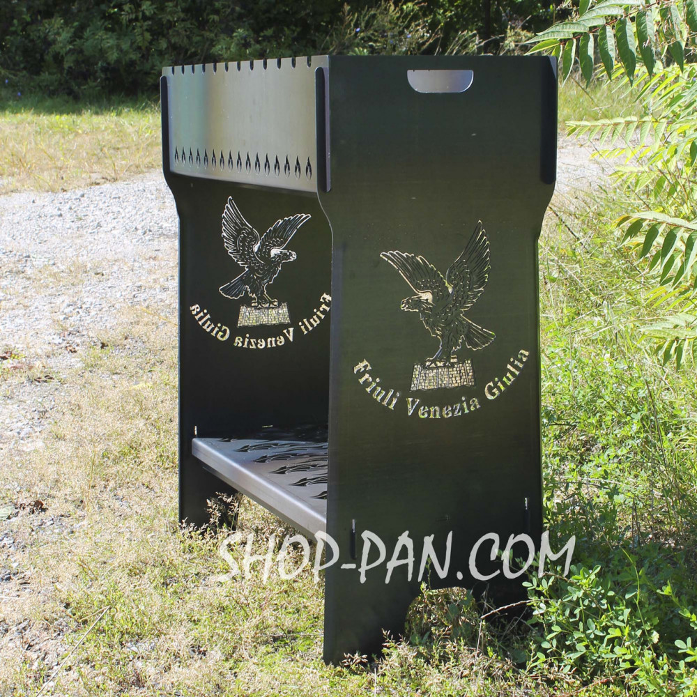 Мангал разборной высокий на 12 шампуров с подставкой для дров и индивидуальной гравировкой SP00242