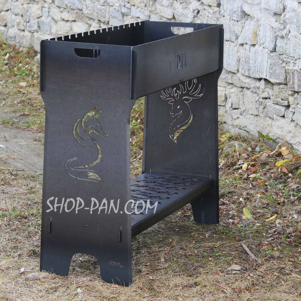 Мангал розбірний високий на 16 шампурів із підставкою для дров та індивідуальним гравіюванням SP00244