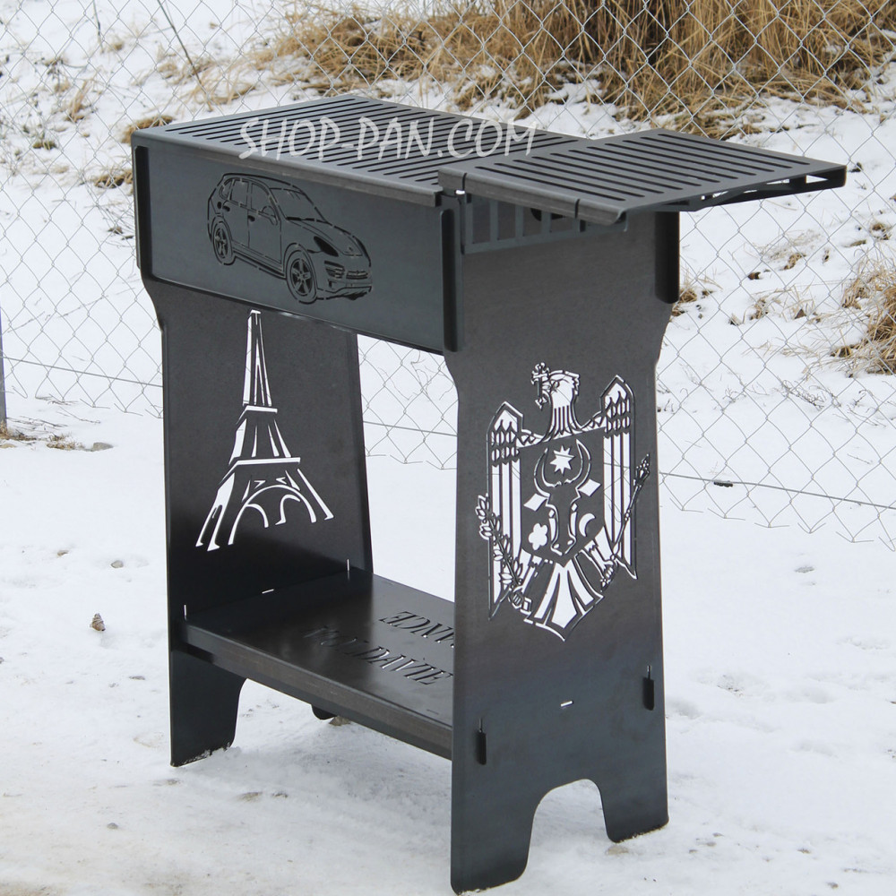 Мангал розбірний високий на 16 шампурів із підставкою для дров та індивідуальним гравіюванням SP00244