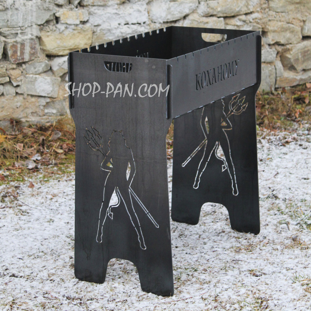 Мангал розбірний високий на 16 шампурів із підставкою для дров та індивідуальним гравіюванням SP00244