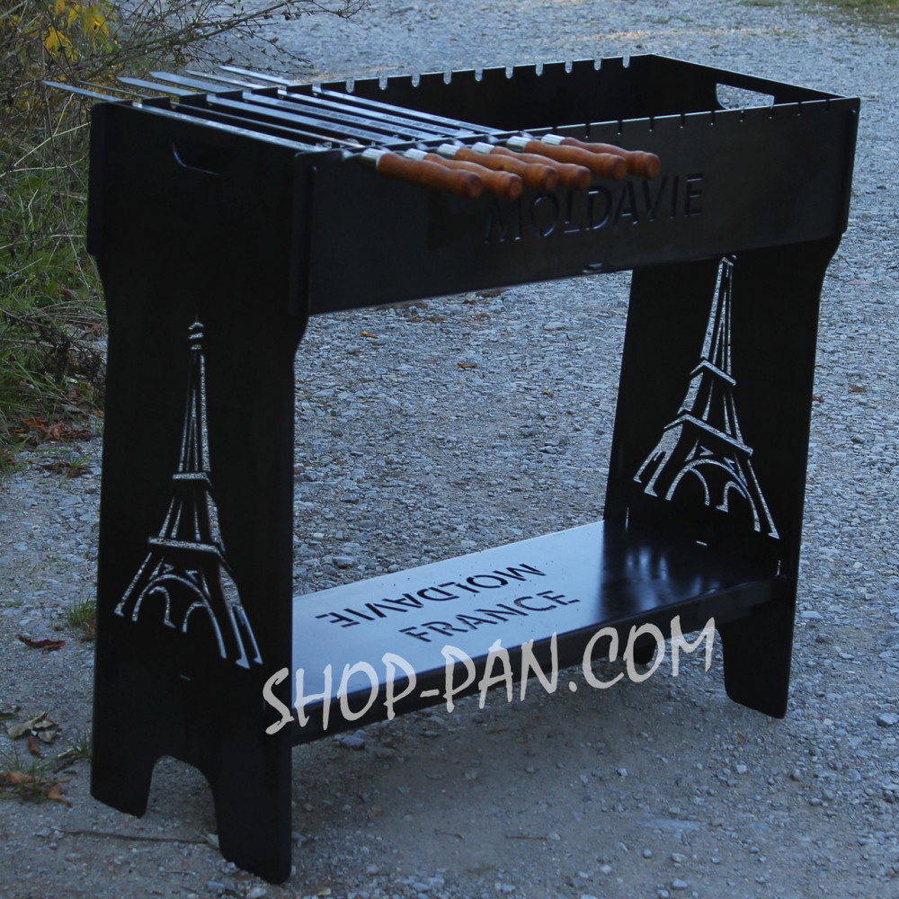 Мангал розбірний високий на 16 шампурів із підставкою для дров та індивідуальним гравіюванням SP00244