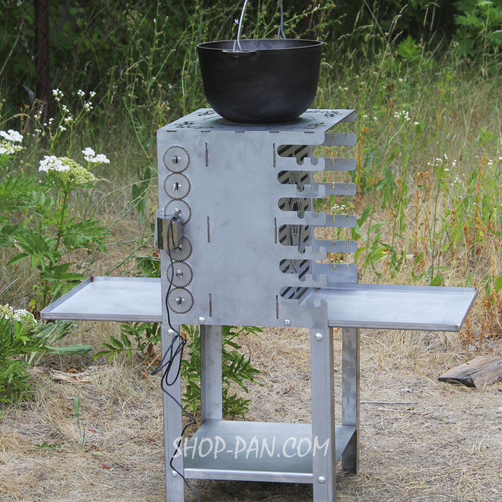 Вертикальний екомангал SHOP-PAN з вбудованою шашличницею і мотором на ніжках із неіржавкої сталі SP00248