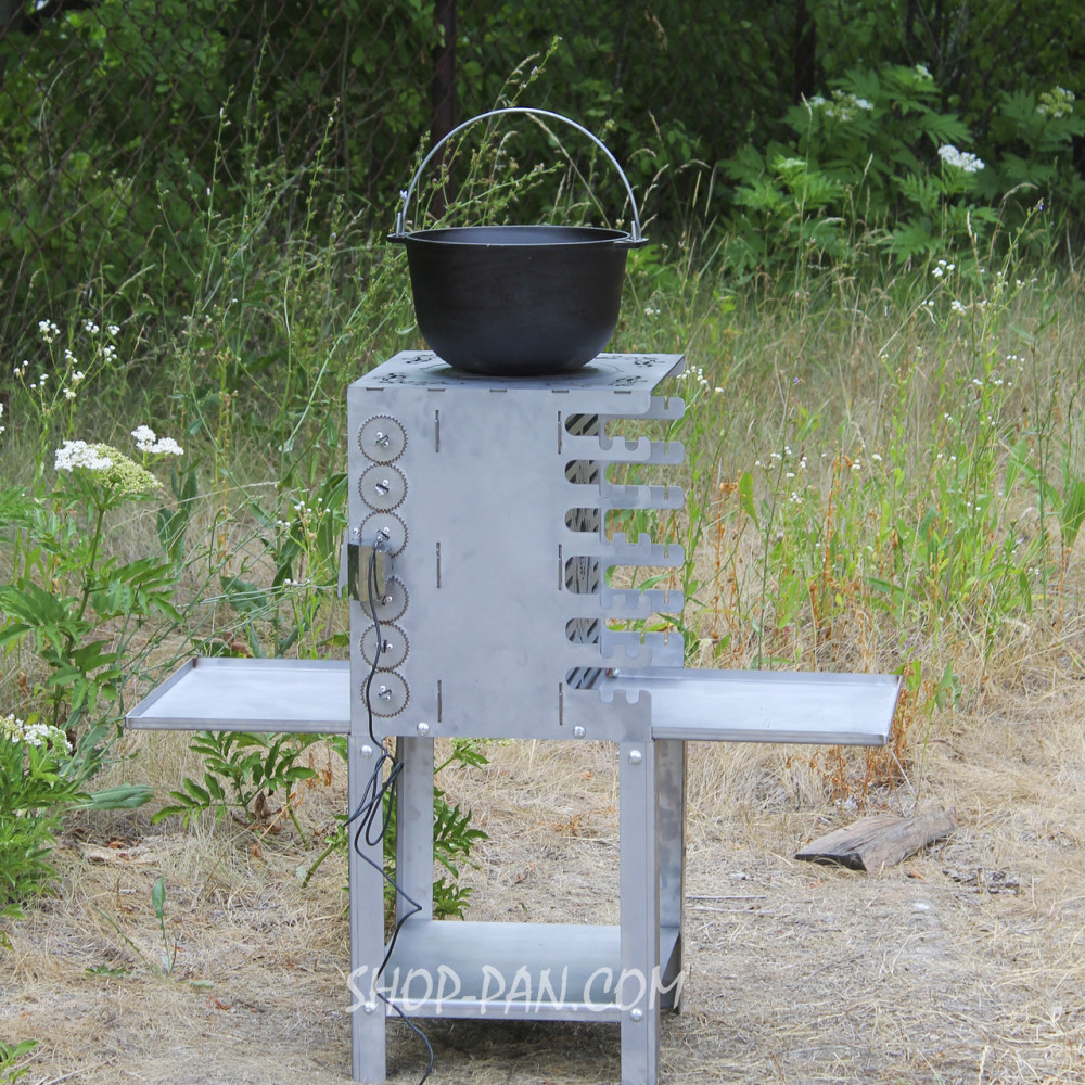 Вертикальний екомангал SHOP-PAN з вбудованою шашличницею і мотором на ніжках із неіржавкої сталі SP00248