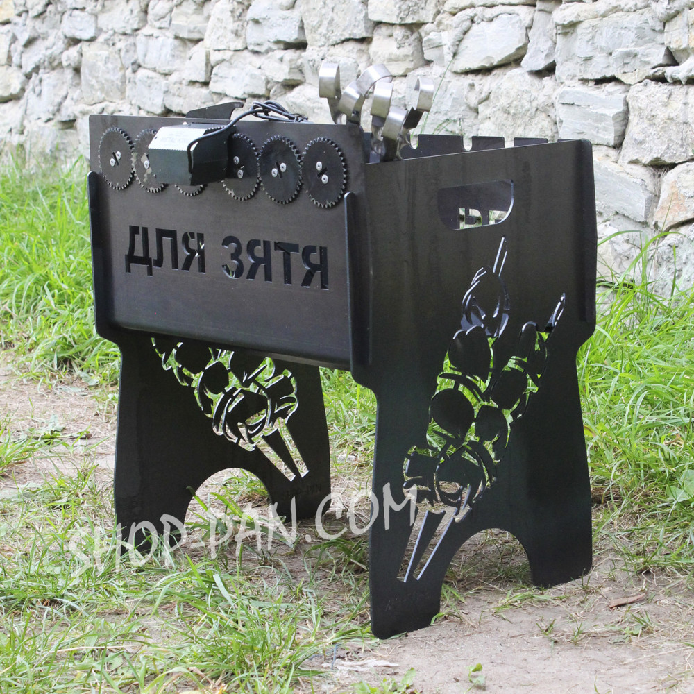 Мангал із вбудованою шашличницею та мотором на 6 шампурів із гравіюванням — jack daniels SP00260