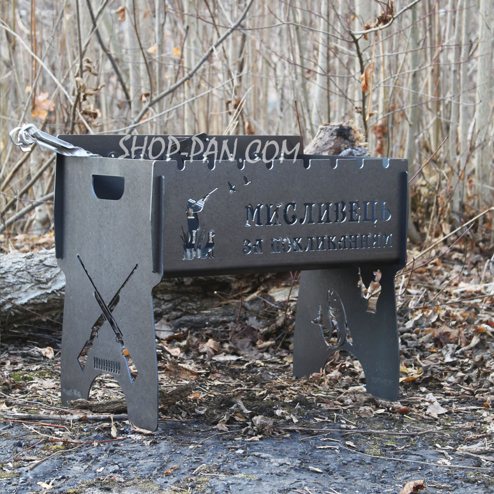 Мангал із вбудованою шашличницею та мотором на 8 шт. з гравіюванням — Віталік смажить ялинку) SP00261