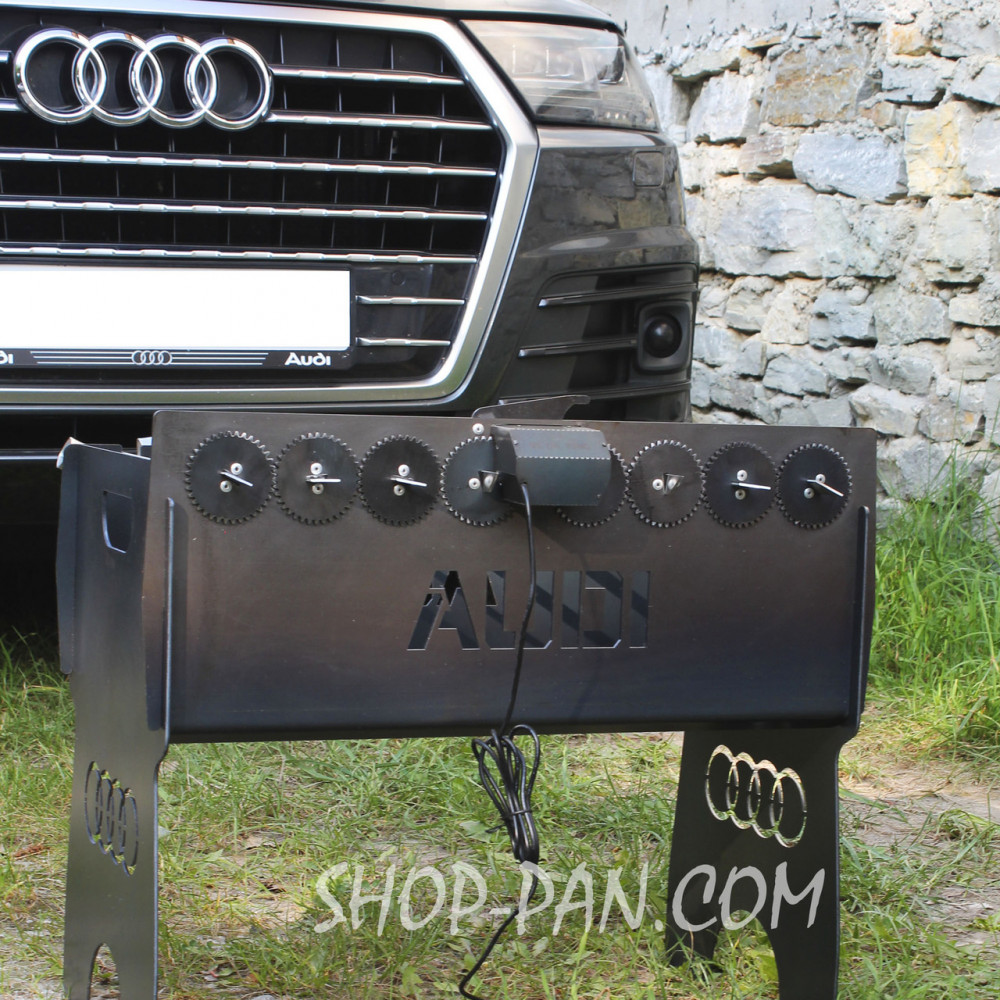 Мангал із вбудованою шашличницею та мотором на 8 шт. з гравіюванням — Віталік смажить ялинку) SP00261