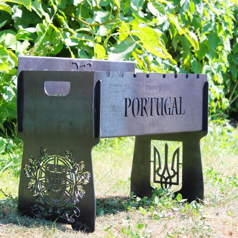 Мангал автоматический на 8 шампуров с гравировкой - Украина / Португалия SP00261