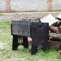 Мангал автоматический на 8 шампуров с гравировкой - Герб / Трезуб