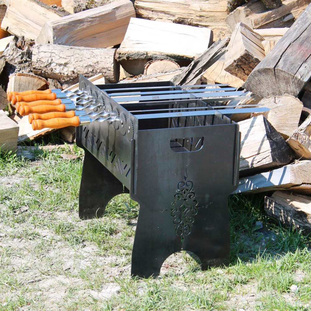 Мангал автоматичний на 8 шампурів з гравіюванням - цінуй шкірну митку SP00261