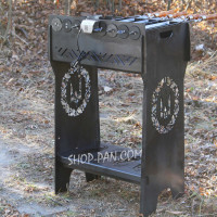 Мангал розбірний високий із вбудованою шашличницею та мотором на 8 шампурів