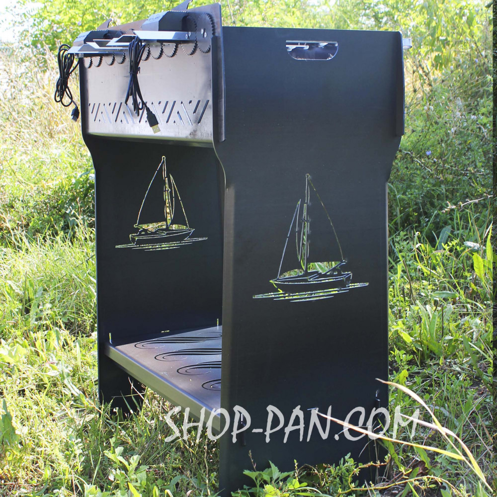 Мангал розбірний високий із вбудованою шашличницею та мотором на 8 шампурів SP00264