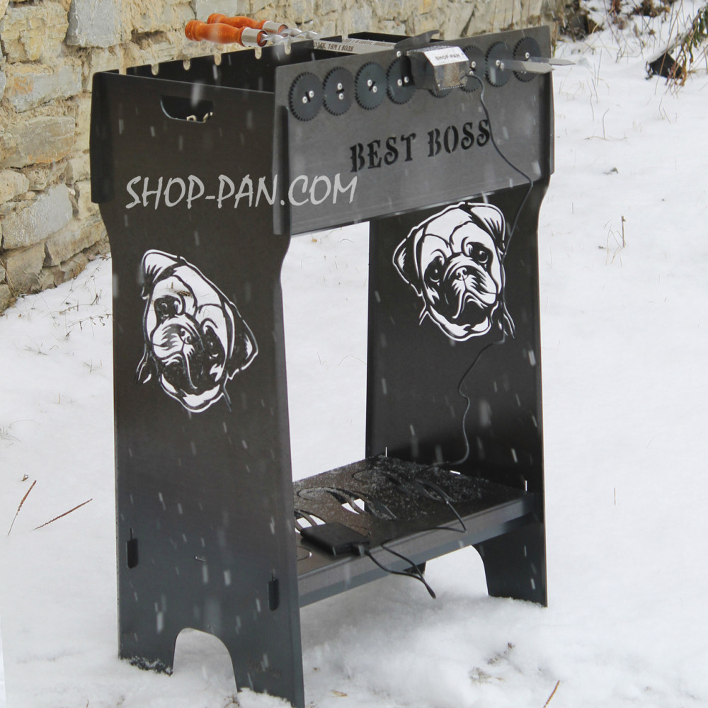 Мангал розбірний високий із вбудованою шашличницею і мотором на 8 шампурів — Best Boss SP00264