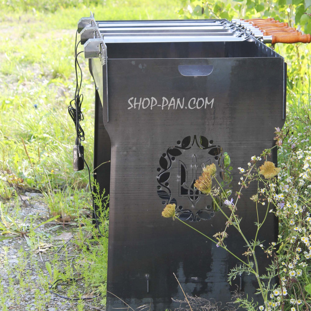 Мангал розбірний високий із вбудованою шашличницею і мотором на 16 шампурів SP00268