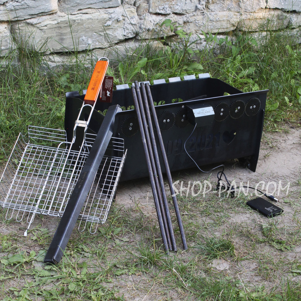 Мангал на довгих ніжках із вбудованою шашличницею та мотором на 6 шампурів 3 мм SP00278