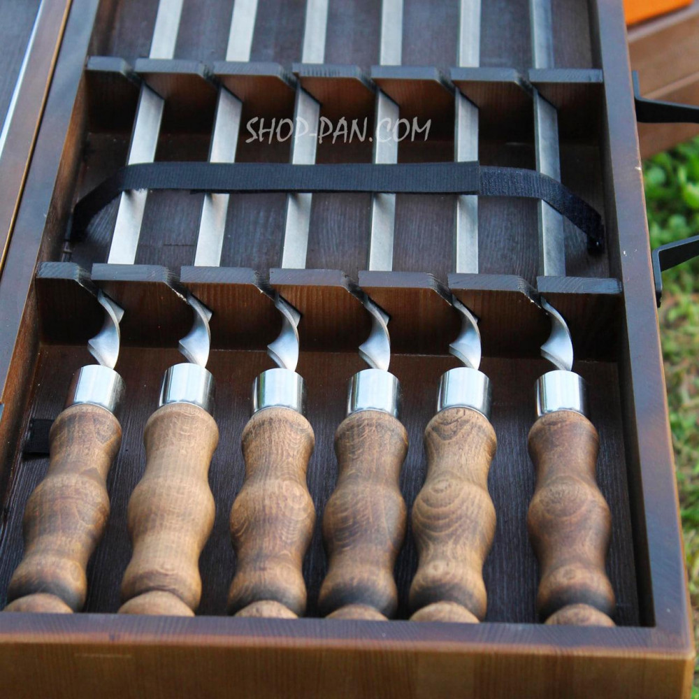 Набір шампурів у дерев'яній коробці “БАДОРІЙ” з гравіюванням - Вискі, пиво, коньячок SP00393