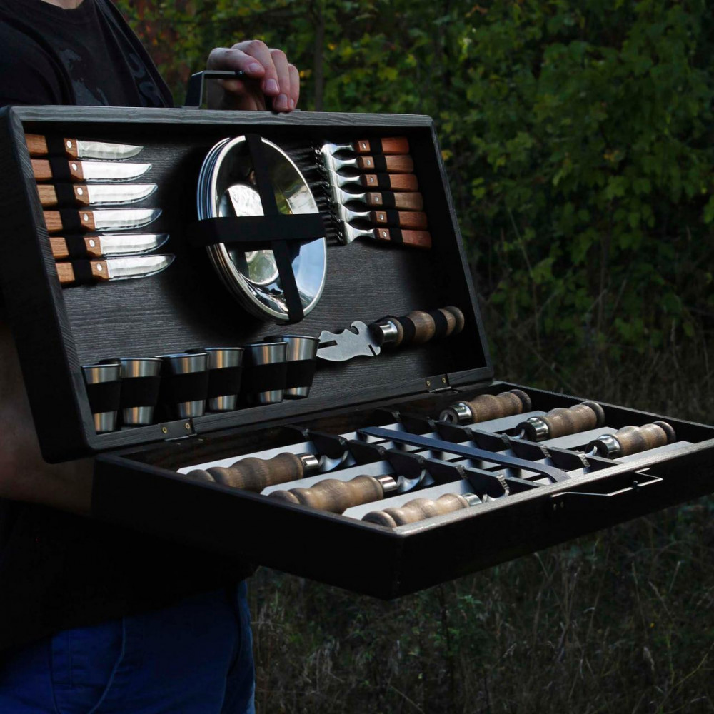 Набір шампурів у дерев'яній коробці “БАДОРІЙ” з гравіюванням. SP00393