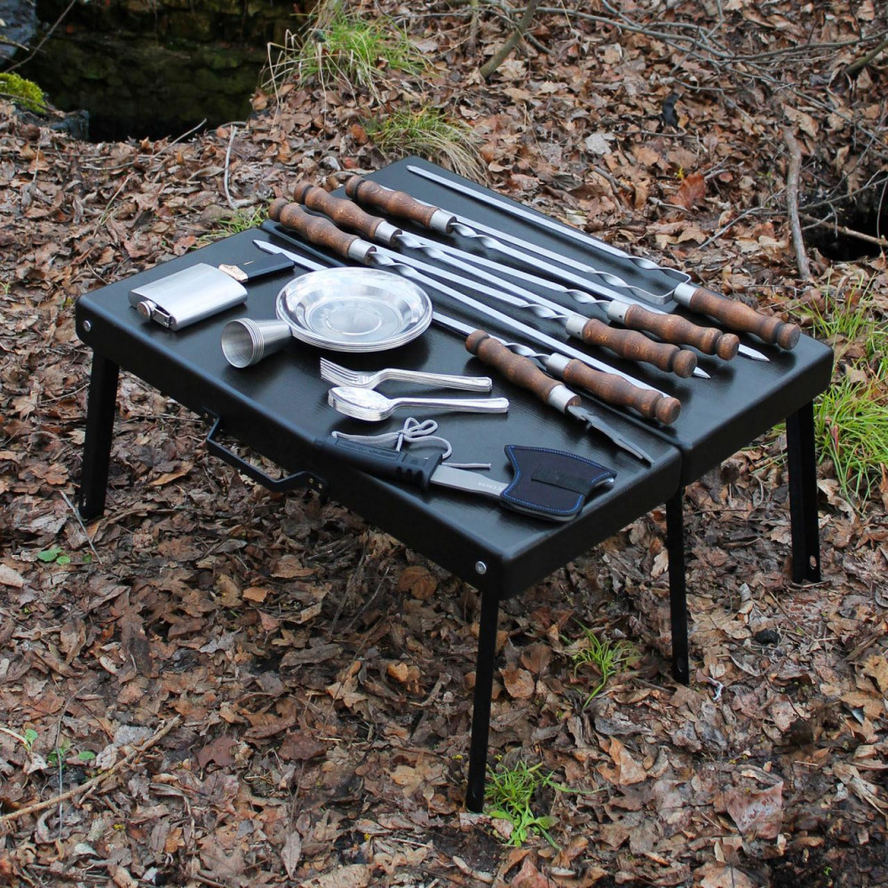 Набір шампурів в дерев'яній коробці "СОТНИК" на ніжках SP00394