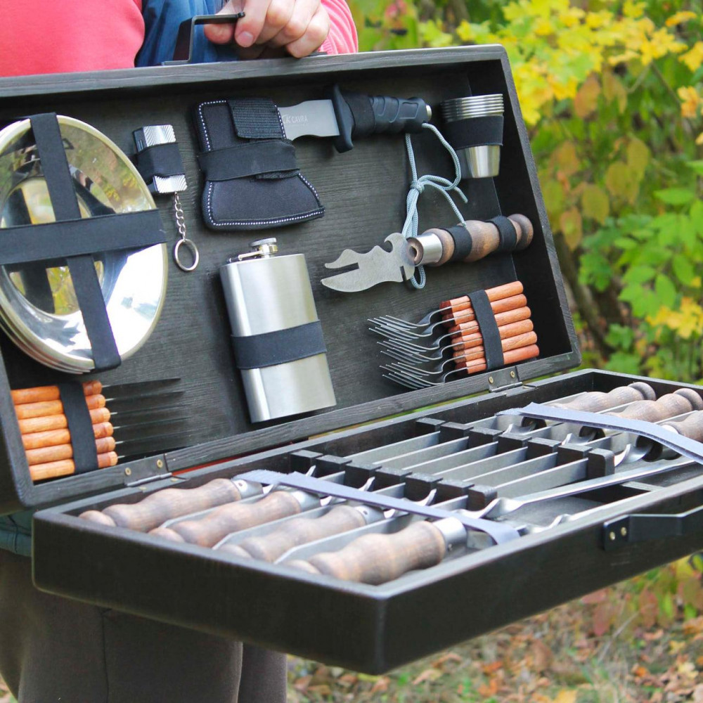 Набір шампурів в дерев'яній коробці "СОТНИК" з гравіюванням SP00394