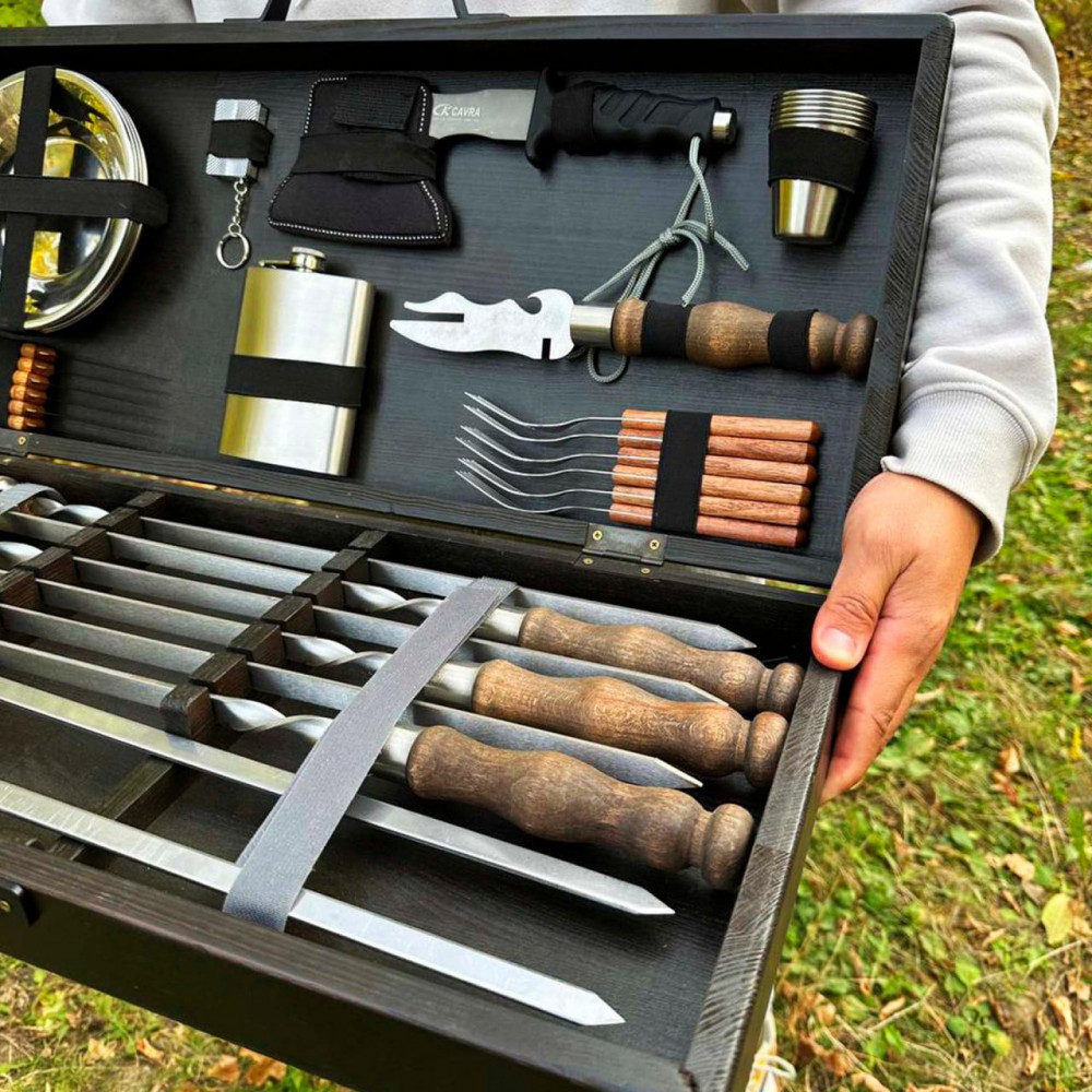 Набір шампурів в дерев'яній коробці "СОТНИК" з гравіюванням SP00394