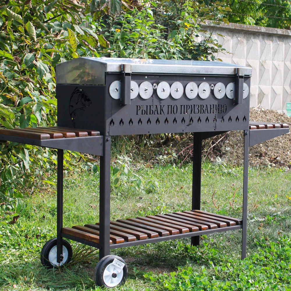 Автоматичний мангал Люкс на 10 шампурів з кришкою з нержавійки SP00396