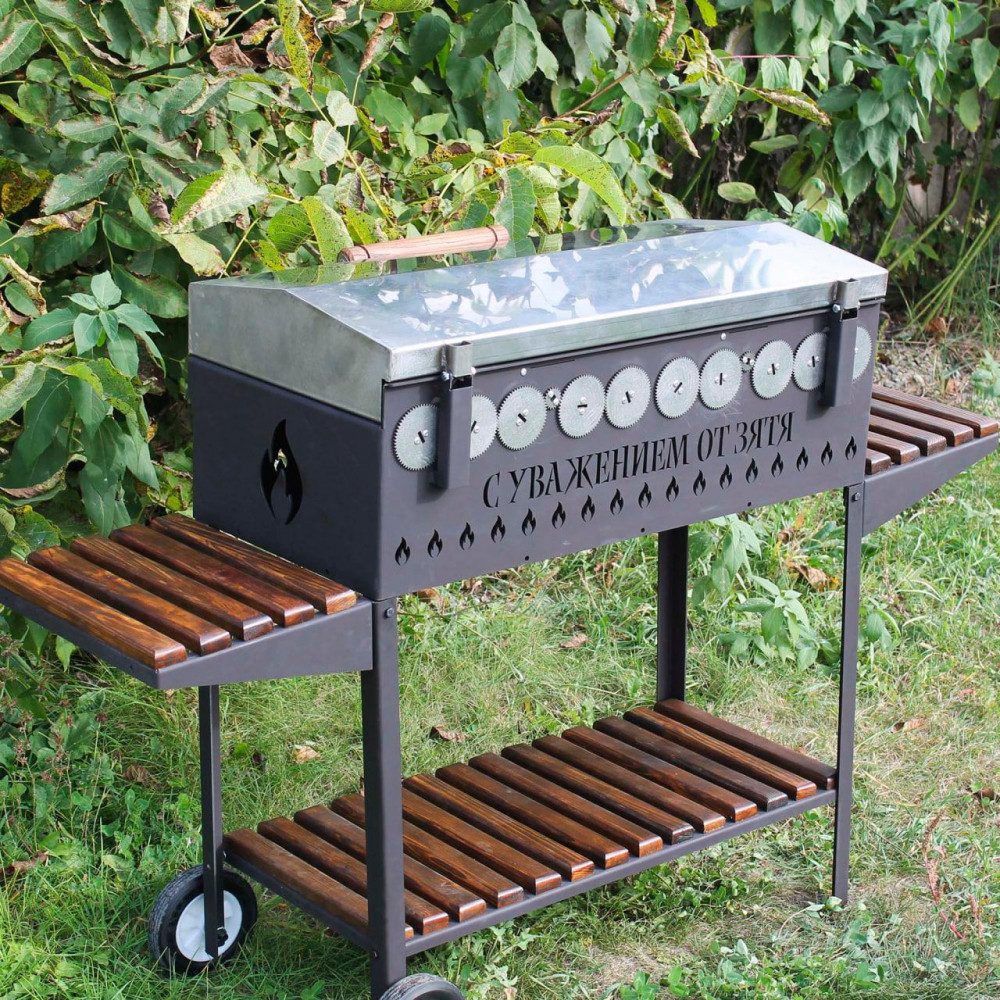 Автоматичний мангал Люкс на 10 шампурів з кришкою з нержавійки SP00396