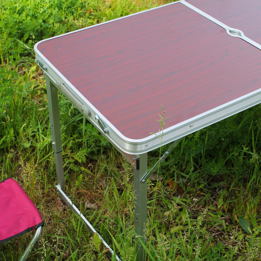 Розкладний стіл (бордовий) посилений для пікніка, стільці SP00484