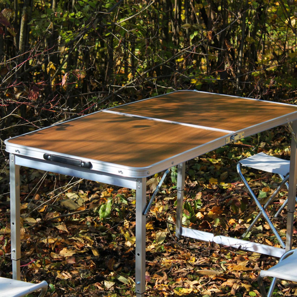 Розкладний стіл (жовтогарячий) посилений для пікніка, стільці SP00484