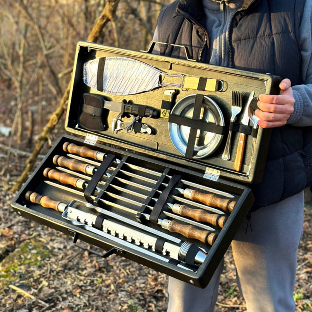 Набір шампурів в дерев'яній коробці "Буковина" на ніжках SP00494